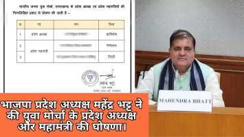 भाजपा प्रदेश अध्यक्ष महेंद्र भट्ट ने की युवा मोर्चा के प्रदेश अध्यक्ष और महामंत्री की घोषणा।