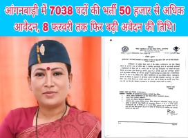 आंगनबाड़ी में 7038 पदों की भर्ती, 50 हजार से अधिक आवेदन, 8 फरवरी तक फिर बढ़ी अवेदन की तिथि।